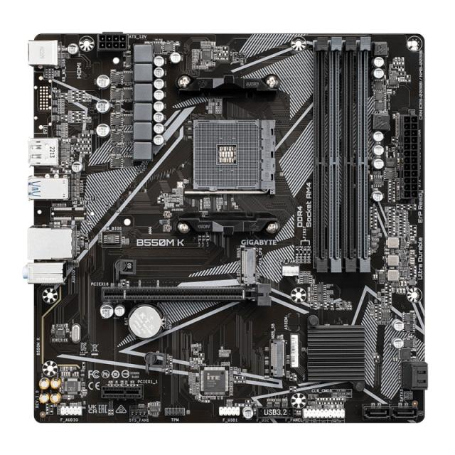 GIGABYTE - B550M K Placa base - Procesadores AMD Ryzen 5000, hasta 4733 MHz DDR4, 1xPCIe 4.0 + 1xPCIe 3.0 M.2, LAN 1GbE, USB 3.2