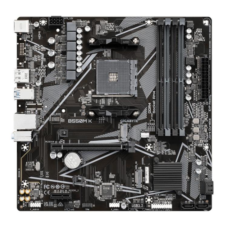 GIGABYTE - B550M K Placa base - Procesadores AMD Ryzen 5000, hasta 4733 MHz DDR4, 1xPCIe 4.0 + 1xPCIe 3.0 M.2, LAN 1GbE, USB 3.2