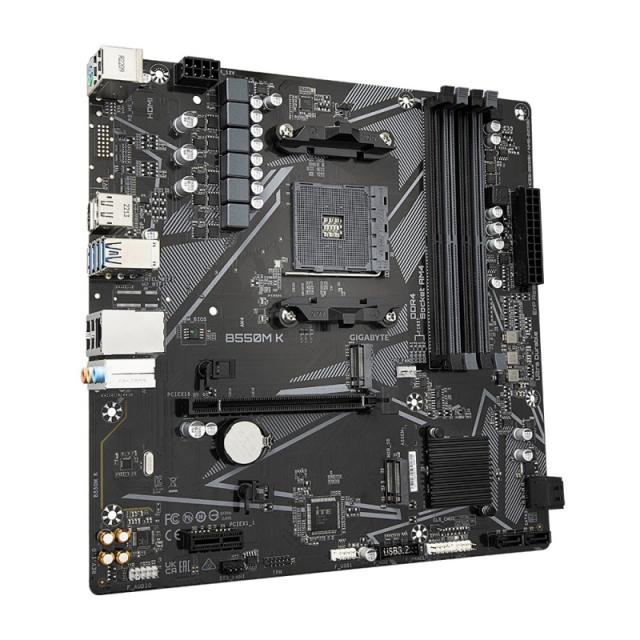 GIGABYTE - B550M K Placa base - Procesadores AMD Ryzen 5000, hasta 4733 MHz DDR4, 1xPCIe 4.0 + 1xPCIe 3.0 M.2, LAN 1GbE, USB 3.2