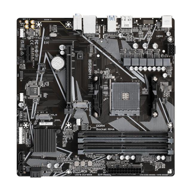 GIGABYTE - B550M K Placa base - Procesadores AMD Ryzen 5000, hasta 4733 MHz DDR4, 1xPCIe 4.0 + 1xPCIe 3.0 M.2, LAN 1GbE, USB 3.2