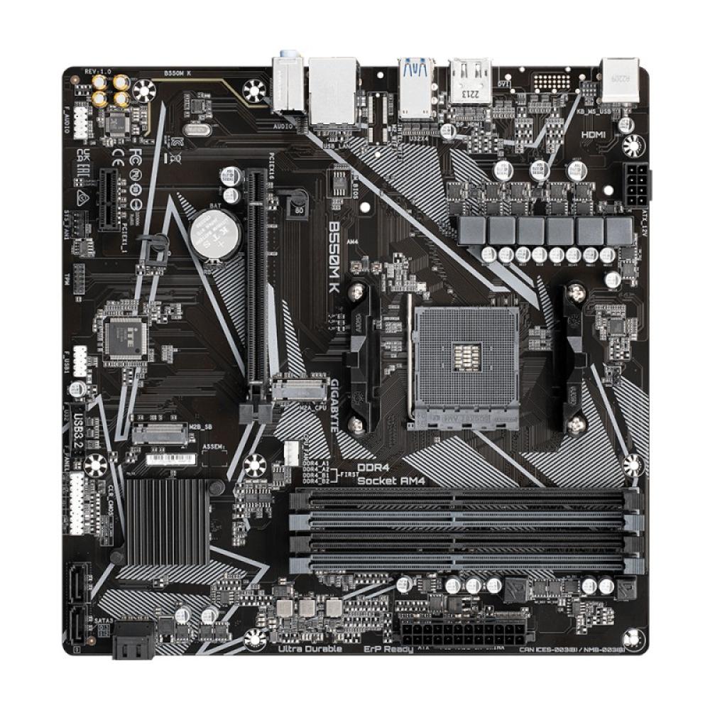 GIGABYTE - B550M K Placa base - Procesadores AMD Ryzen 5000, hasta 4733 MHz DDR4, 1xPCIe 4.0 + 1xPCIe 3.0 M.2, LAN 1GbE, USB 3.2