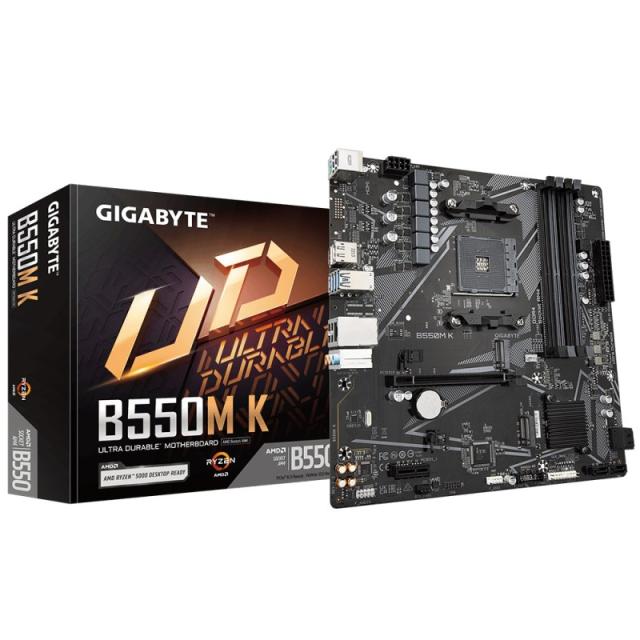 GIGABYTE - B550M K Placa base - Procesadores AMD Ryzen 5000, hasta 4733 MHz DDR4, 1xPCIe 4.0 + 1xPCIe 3.0 M.2, LAN 1GbE, USB 3.2