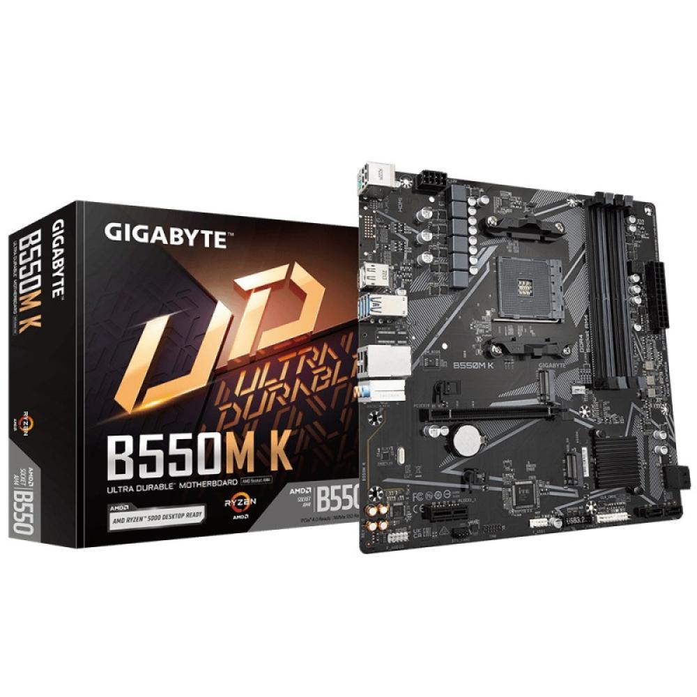 GIGABYTE - B550M K Placa base - Procesadores AMD Ryzen 5000, hasta 4733 MHz DDR4, 1xPCIe 4.0 + 1xPCIe 3.0 M.2, LAN 1GbE, USB 3.2