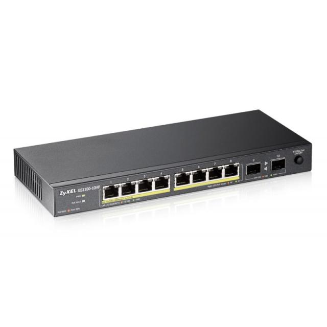 Zyxel - GS1100-10HP No administrado Gigabit Ethernet (10/100/1000) Energía sobre Ethernet (PoE) 1U Negro