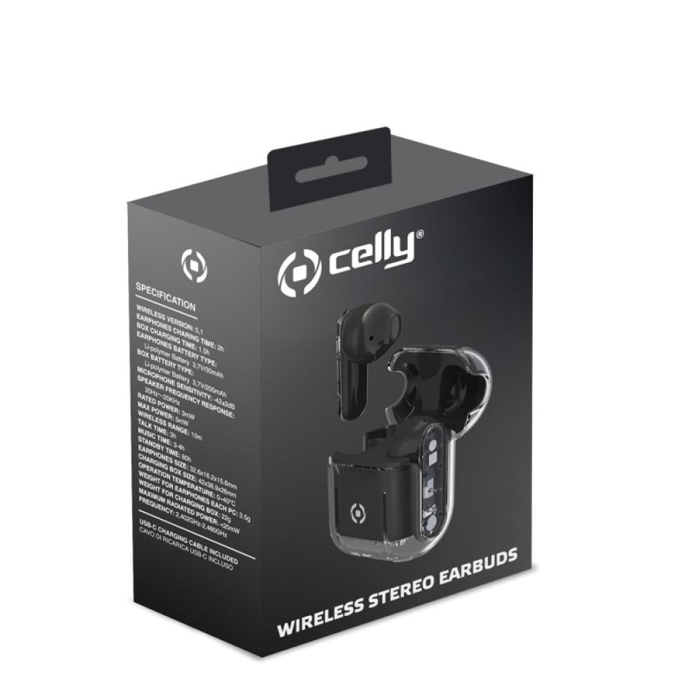 Celly - SHEER Auriculares True Wireless Stereo (TWS) Dentro de oído Llamadas/Música Negro, Transparente