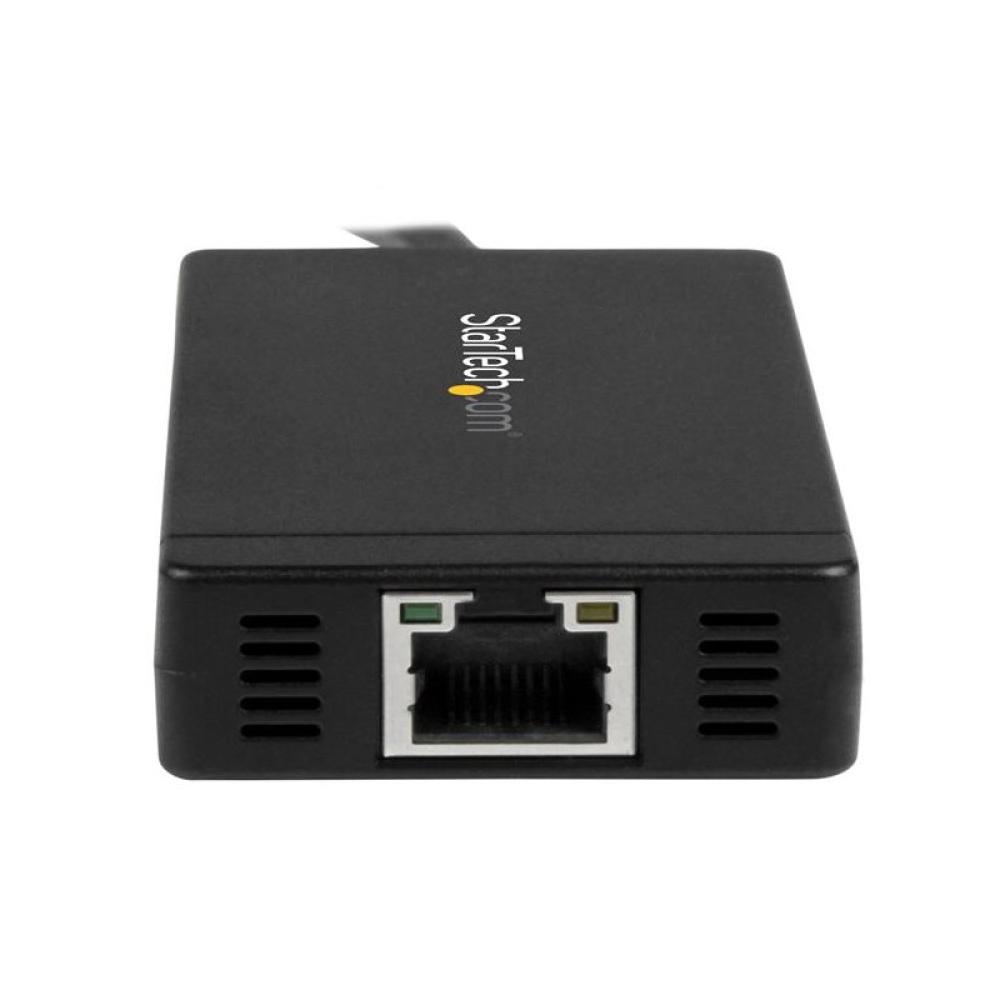 StarTech.com - Concentrador USB 3.0 de 3 Puertos con USB-C y Ethernet Gigabit - 5Gbps - Con Adaptador de Alimentación