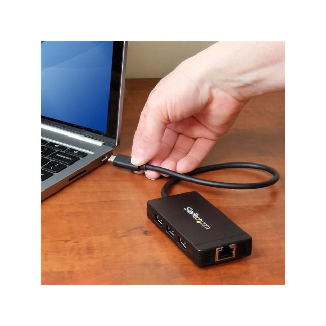 StarTech.com - Concentrador USB 3.0 de 3 Puertos con USB-C y Ethernet Gigabit - 5Gbps - Con Adaptador de Alimentación