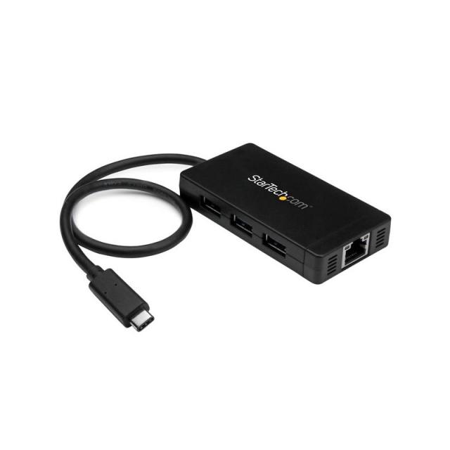 StarTech.com - Concentrador USB 3.0 de 3 Puertos con USB-C y Ethernet Gigabit - 5Gbps - Con Adaptador de Alimentación