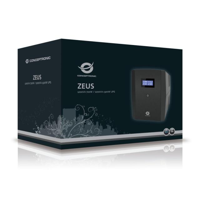 Conceptronic - ZEUS03EM sistema de alimentación ininterrumpida (UPS) Línea interactiva 1,2 kVA 720 W 5 salidas AC