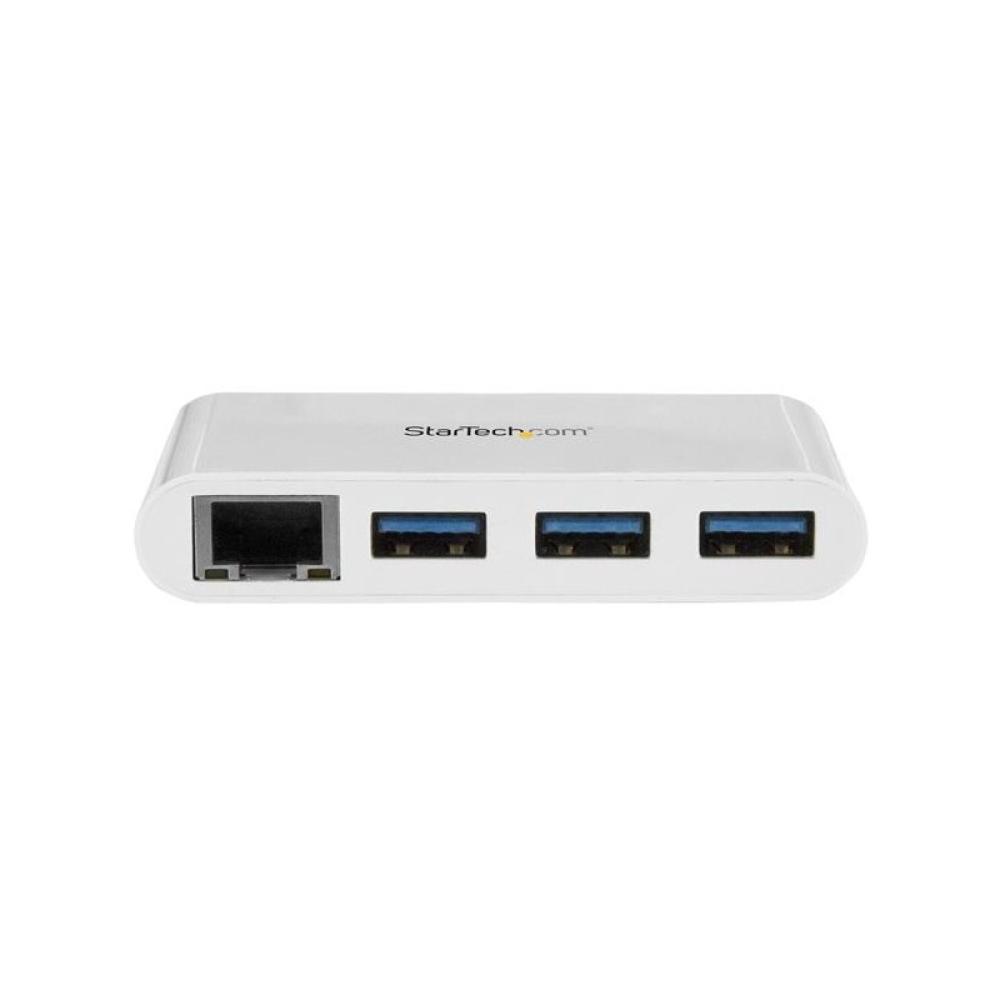 StarTech.com - Concentrador USB 3.0 (5Gbps) de 3 Puertos con USB-C y Ethernet Gigabit - Hub Ladrón de USB Convencional - Blanco