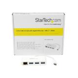 StarTech.com - Concentrador USB 3.0 (5Gbps) de 3 Puertos con USB-C y Ethernet Gigabit - Hub Ladrón de USB Convencional - Blanco