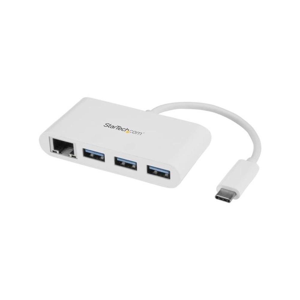 StarTech.com - Concentrador USB 3.0 (5Gbps) de 3 Puertos con USB-C y Ethernet Gigabit - Hub Ladrón de USB Convencional - Blanco