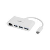 StarTech.com - Concentrador USB 3.0 (5Gbps) de 3 Puertos con USB-C y Ethernet Gigabit - Hub Ladrón de USB Convencional - Blanco