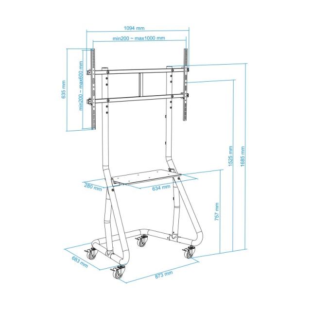 TooQ - FS20200M-B Soporte de suelo con ruedas/patas para pantallas de 60" - 105"