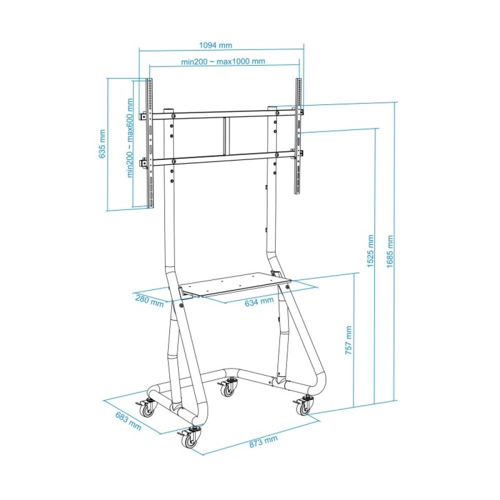 TooQ - FS20200M-B Soporte de suelo con ruedas/patas para pantallas de 60" - 105"