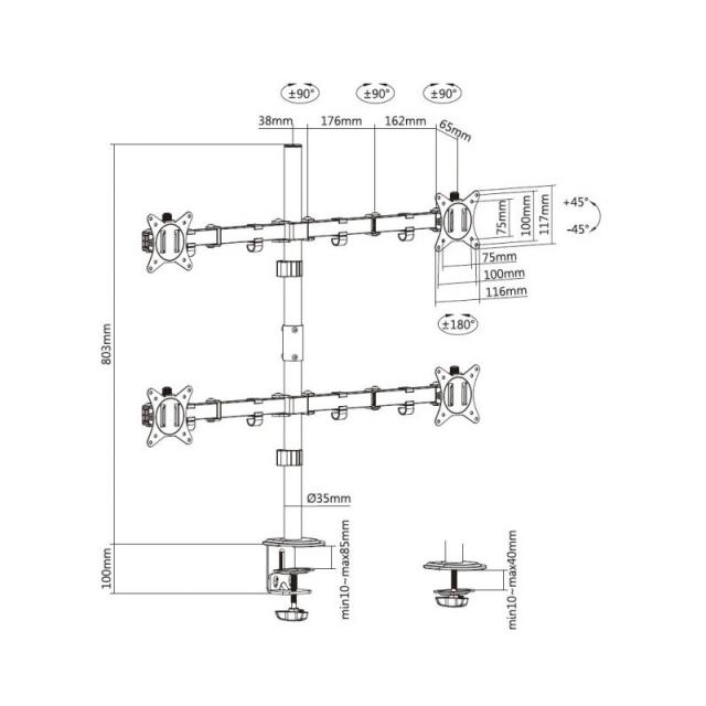 Equip - Soporte de escritorio articulado para monitor cuádruple de 17"-32