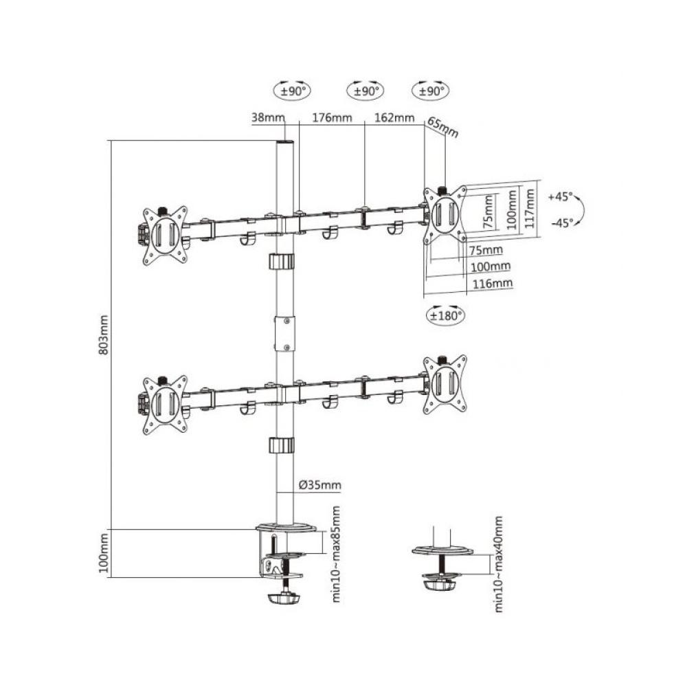 Equip - Soporte de escritorio articulado para monitor cuádruple de 17"-32