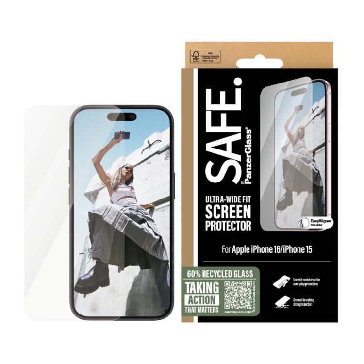 PanzerGlass - SAFE. by ® Screen Protector iPhone 16 / 15 / Ultra-Wide Fit Protector de pantalla Apple 1 pieza(s)