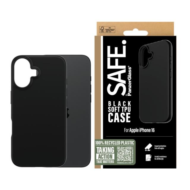 PanzerGlass - SAFE. by ® TPU Case Black iPhone 16 funda para teléfono móvil Negro