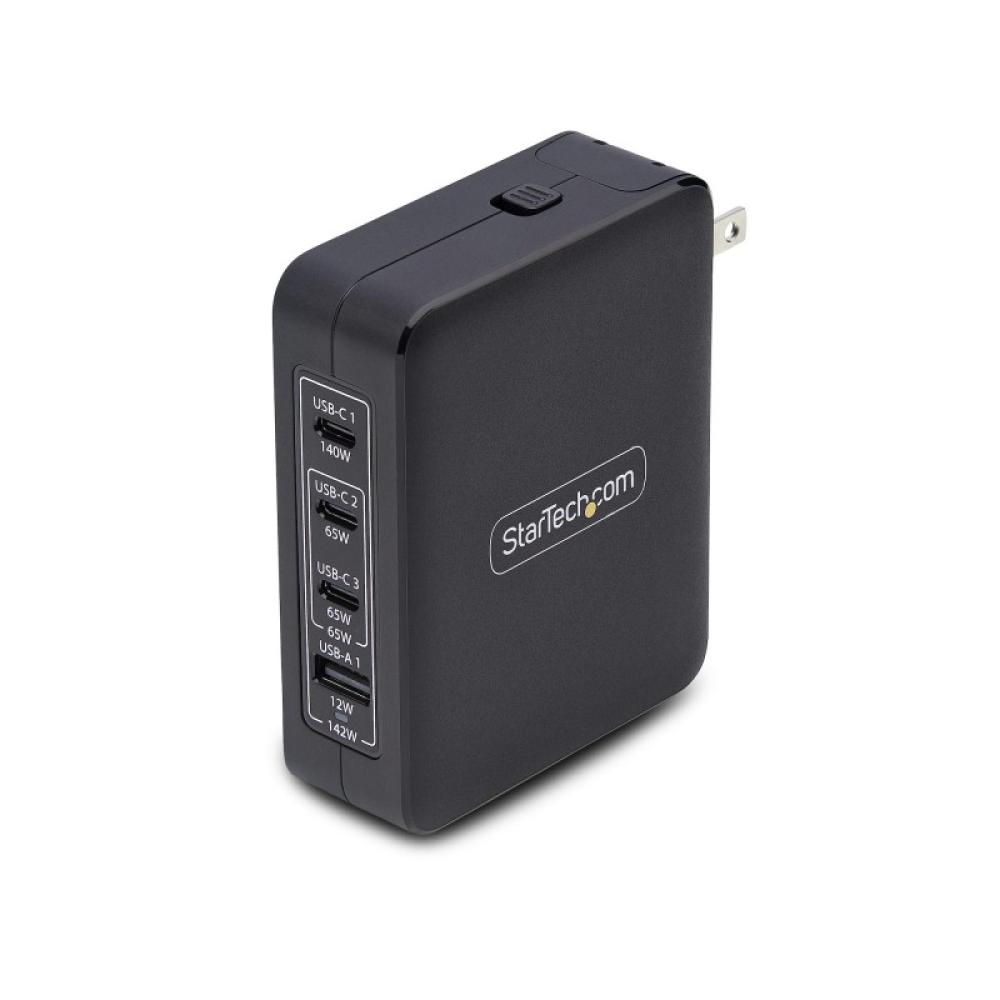 StarTech.com - Cargador USB-C/USB-A de Pared GaN PD de 140W - 3x USB-C/1x USB-A - Cargador Internacional para Portátil MacBook/D