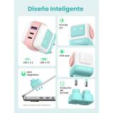Ugreen - Uno RG 65W 3-Port GaN Fast Charger pink blue Ordenador portátil, Teléfono móvil, Portátil, Tableta, Teléfono Azul Corri
