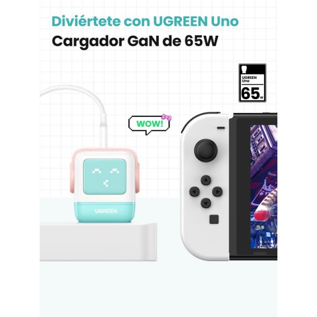 Ugreen - Uno RG 65W 3-Port GaN Fast Charger pink blue Ordenador portátil, Teléfono móvil, Portátil, Tableta, Teléfono Azul Corri