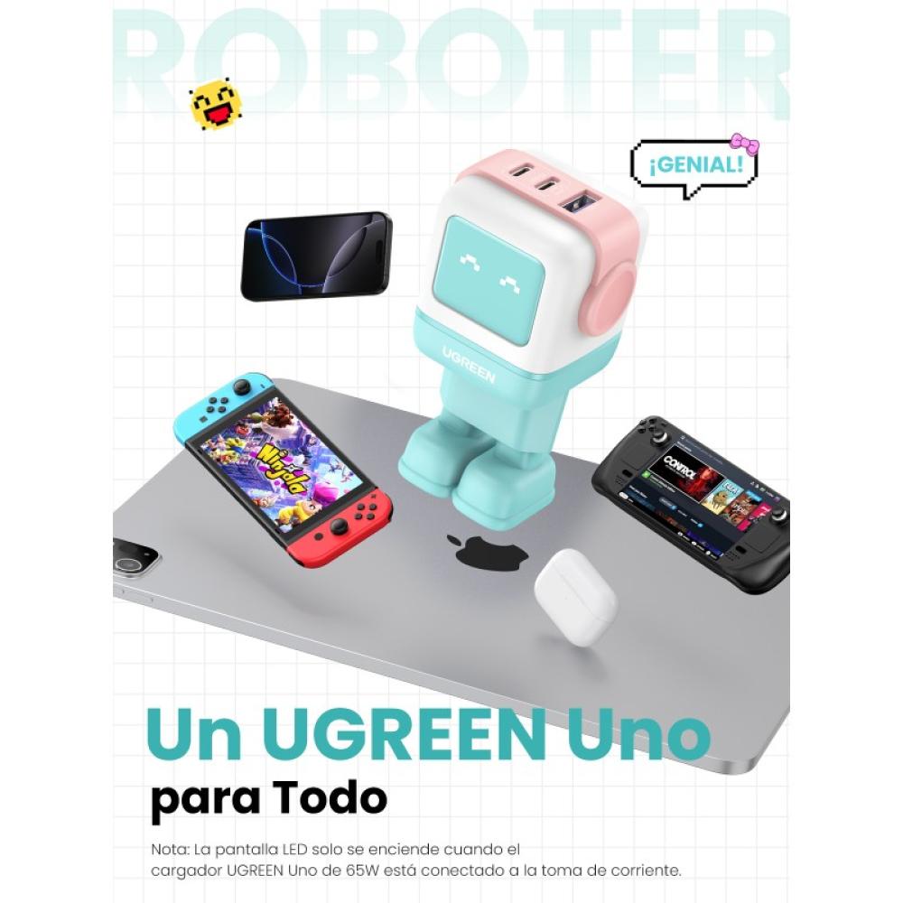 Ugreen - Uno RG 65W 3-Port GaN Fast Charger pink blue Ordenador portátil, Teléfono móvil, Portátil, Tableta, Teléfono Azul Corri