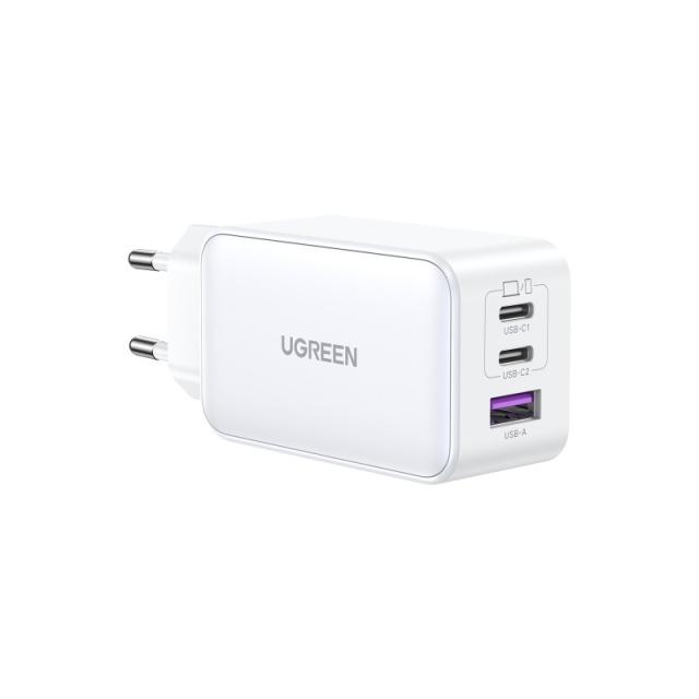 Ugreen - Nexode USB-A+2*USB-C 65W GaN Tech Fast Charger White Lector de libros electrónicos, Auriculares, Auriculares, Teléfono