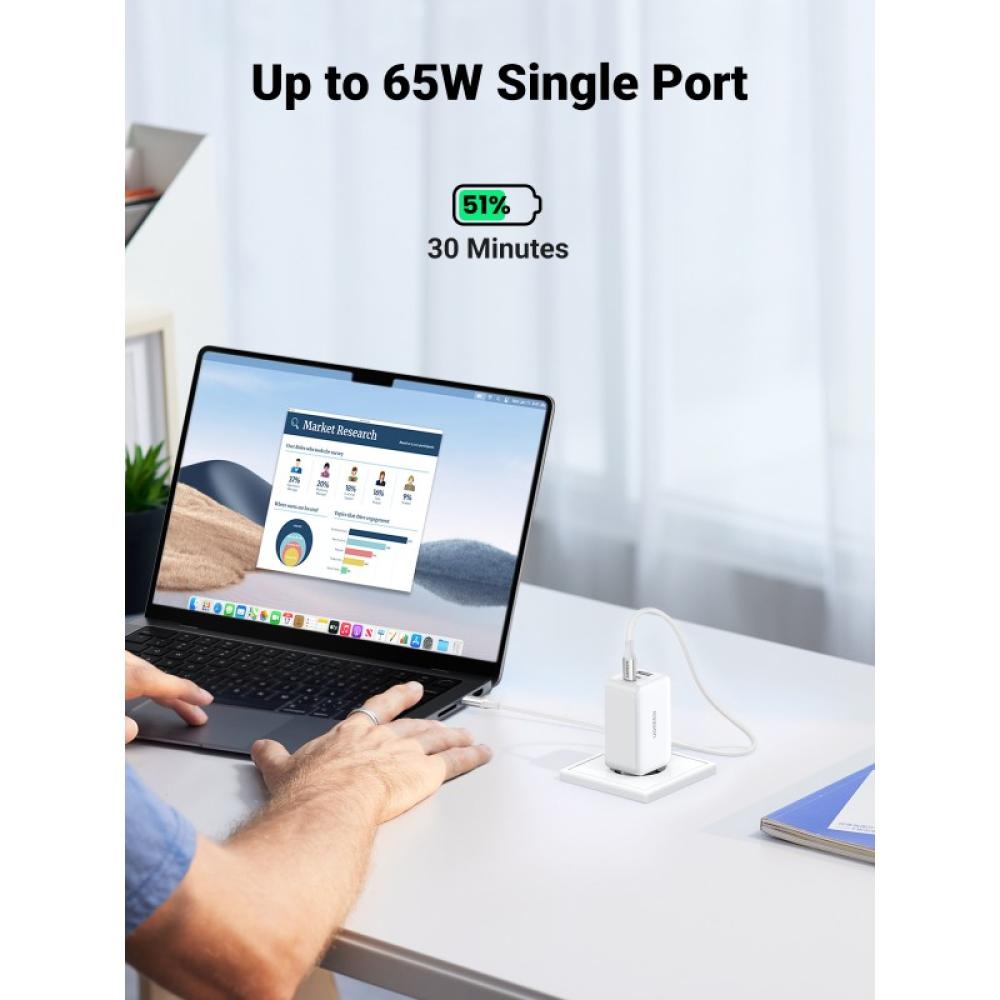 Ugreen - Nexode USB-A+2*USB-C 65W GaN Tech Fast Charger White Lector de libros electrónicos, Auriculares, Auriculares, Teléfono