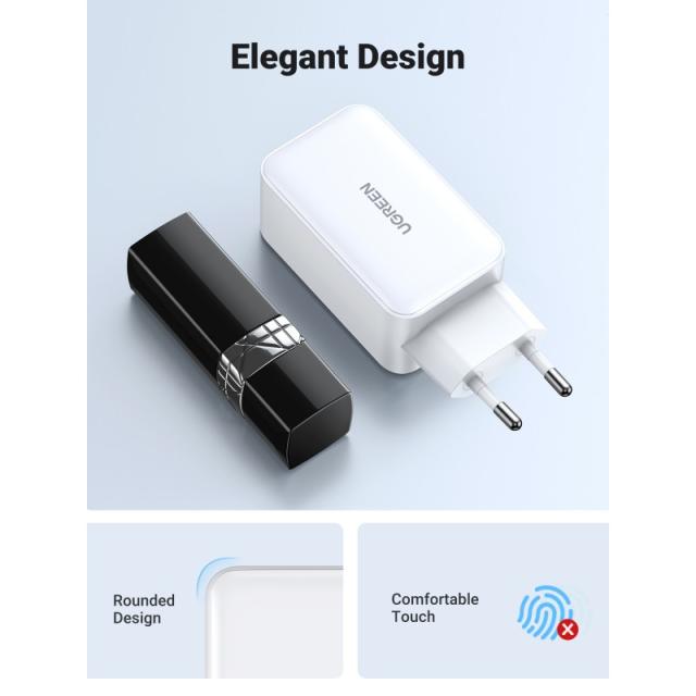 Ugreen - Nexode USB-A+2*USB-C 65W GaN Tech Fast Charger White Lector de libros electrónicos, Auriculares, Auriculares, Teléfono
