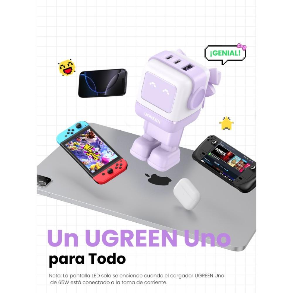 Ugreen - Nexode RG 65W 3-Port GaN Ordenador portátil, Teléfono móvil, Ratón, Portátil, Batería portátil, Teléfono Rosa Corriente