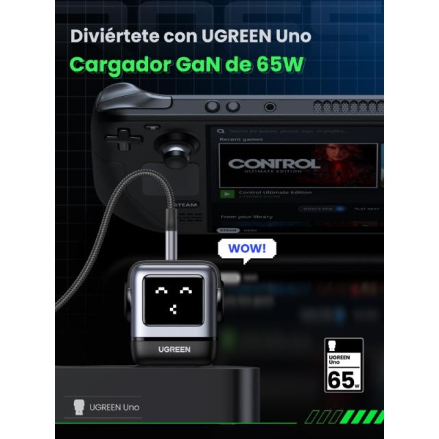 Ugreen - Nexode RG 65W 3-Port GaN Ordenador portátil, Teléfono móvil, Portátil, Batería portátil, Teléfono Gris Corriente altern