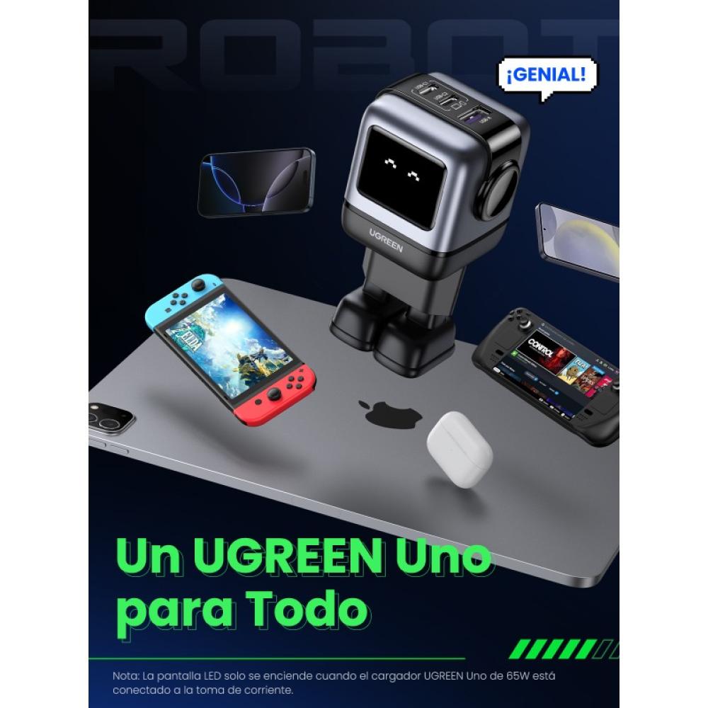 Ugreen - Nexode RG 65W 3-Port GaN Ordenador portátil, Teléfono móvil, Portátil, Batería portátil, Teléfono Gris Corriente altern