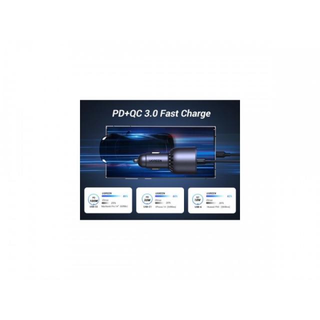 Ugreen - 130W 3-Port Fast Car Char gray Auriculares, Ordenador portátil, Teléfono móvil, Portátil, Batería portátil, Teléfono Gr