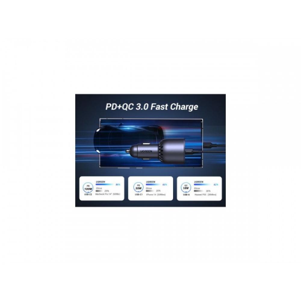 Ugreen - 130W 3-Port Fast Car Char gray Auriculares, Ordenador portátil, Teléfono móvil, Portátil, Batería portátil, Teléfono Gr