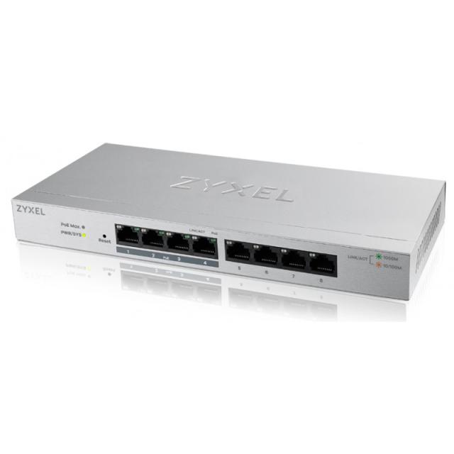 Zyxel - GS1200-8HP Gestionado L2 Gigabit Ethernet (10/100/1000) Energía sobre Ethernet (PoE) Gris