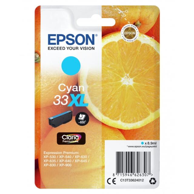 Epson - Oranges Singlepack Cyan 33XL Claria Premium Ink