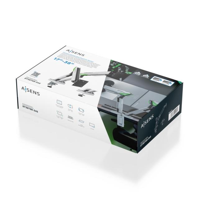 AISENS - DT38TSR-345 soporte para monitor 96,5 cm (38") Escritorio Negro, Blanco