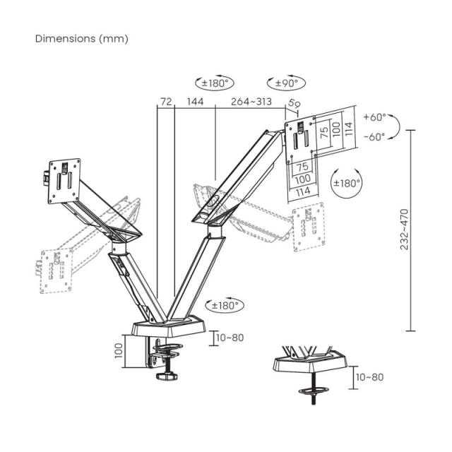 AISENS - DT38TSR-345 soporte para monitor 96,5 cm (38") Escritorio Negro, Blanco