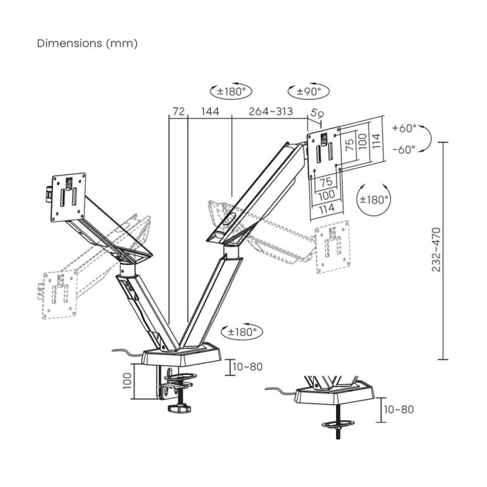 AISENS - DT38TSRRGB-349 soporte para monitor 96,5 cm (38") Escritorio Negro, Blanco