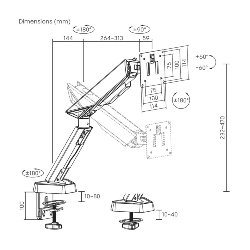 AISENS - DT49TSR-343 soporte para monitor 124,5 cm (49") Escritorio Negro, Blanco