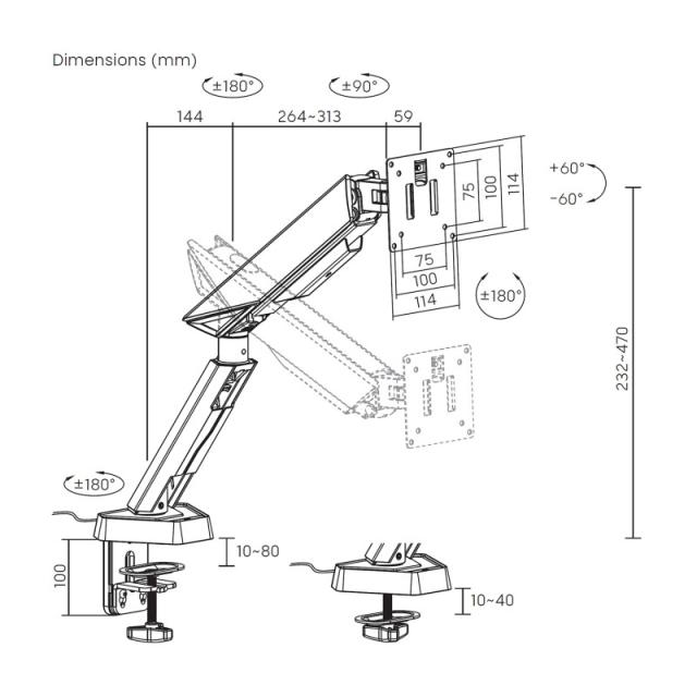 AISENS - DT49TSRRGB-347 soporte para monitor 124,5 cm (49") Escritorio Negro, Gris