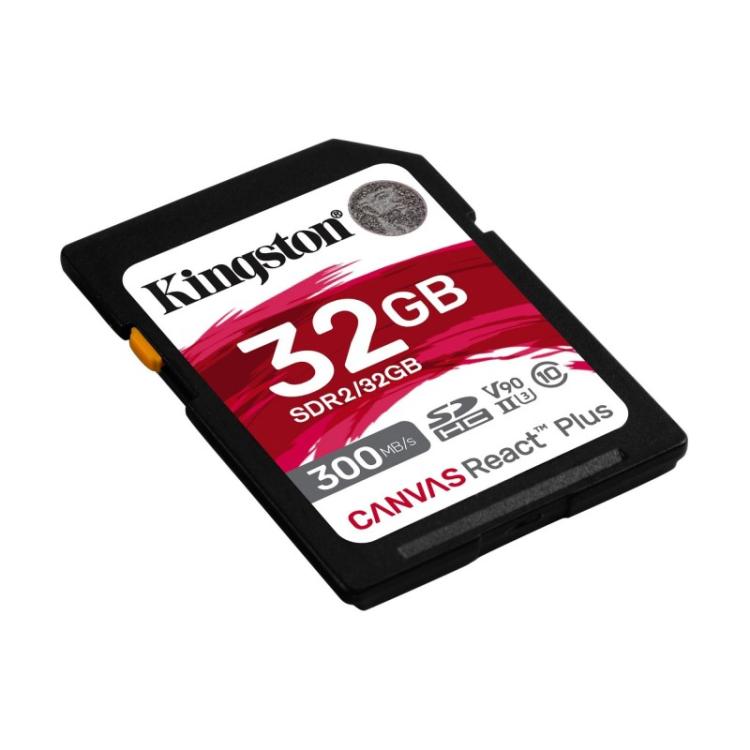 Kingston Technology - 32GB Canvas React Plus SDHC UHS-II 300R/260W U3 V90 for Full HD/4K/8K