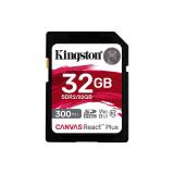 Kingston Technology - 32GB Canvas React Plus SDHC UHS-II 300R/260W U3 V90 for Full HD/4K/8K