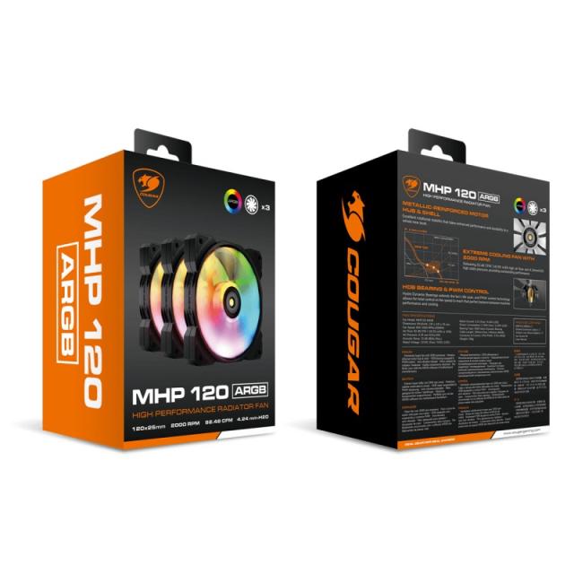 COUGAR - CGR-CF-MHP12HB3-RGB Carcasa del ordenador Refrigerador de aire 12 cm Negro, Blanco 3 pieza(s)