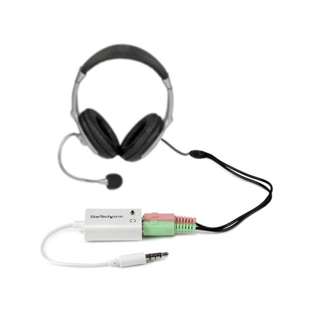 StarTech.com - Adaptador de Auriculares con Micrófono Mini-Jack 3,5mm 4 pines a Conectores de Auriculares y de Micrófono - M a 2
