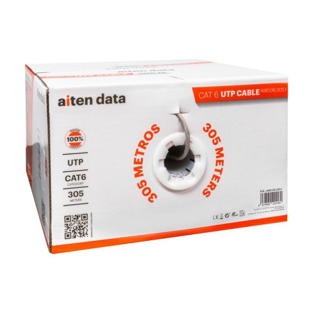 aiten data - Bobina Cable de Red 305 m, UTP CAT6, Polietileno de Alta Densidad (Solid HDPE) y LSZH – Cuatro Cables Trenzados y s