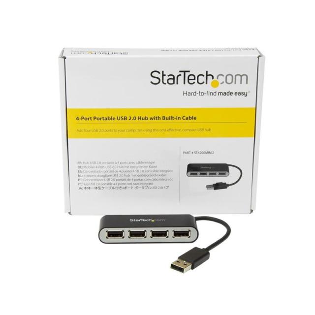 StarTech.com - Concentrador Ladrón USB 2.0 de 4 Puertos con Cable Integrado - Hub Portátil USB 2.0