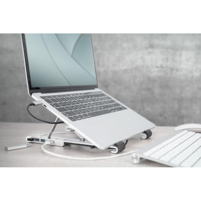 Digitus - Soporte variable para notebook con hub USB-C™ integrado, 5 puertos