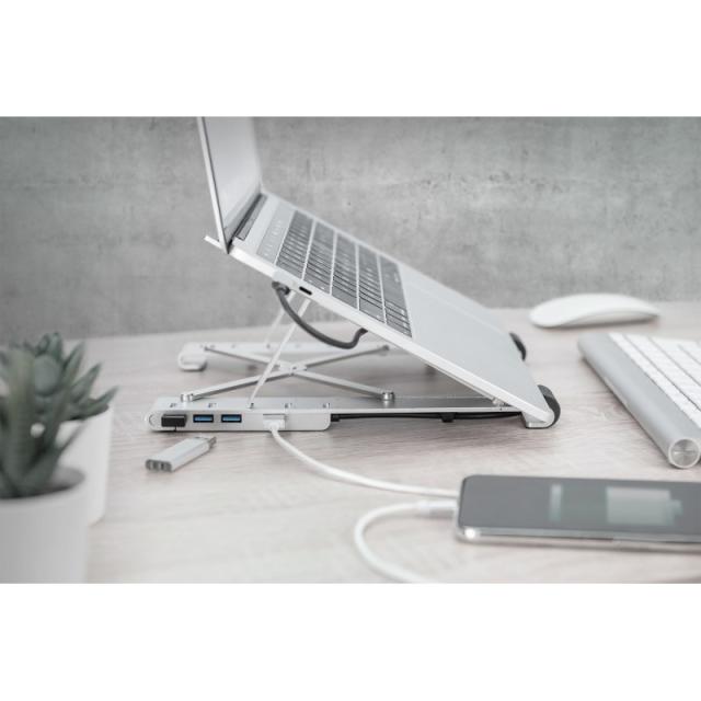 Digitus - Soporte variable para notebook con hub USB-C™ integrado, 5 puertos